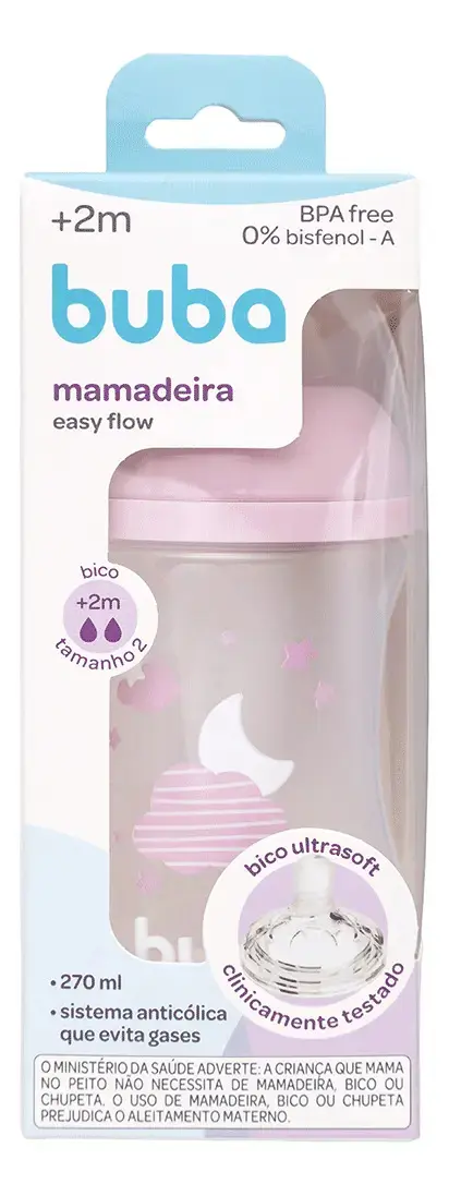 Mamadeira Easy Flow Nuvem 270ml Anticólica Buba Cor Rosa