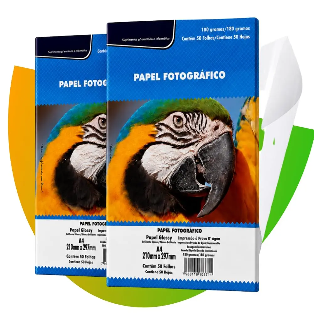 Papel Fotográfico Brilhante A4 180g para Impressão | Papel Para Fotos À Prova D'água Compatível Impressora Álbuns Convites Gramatura 180