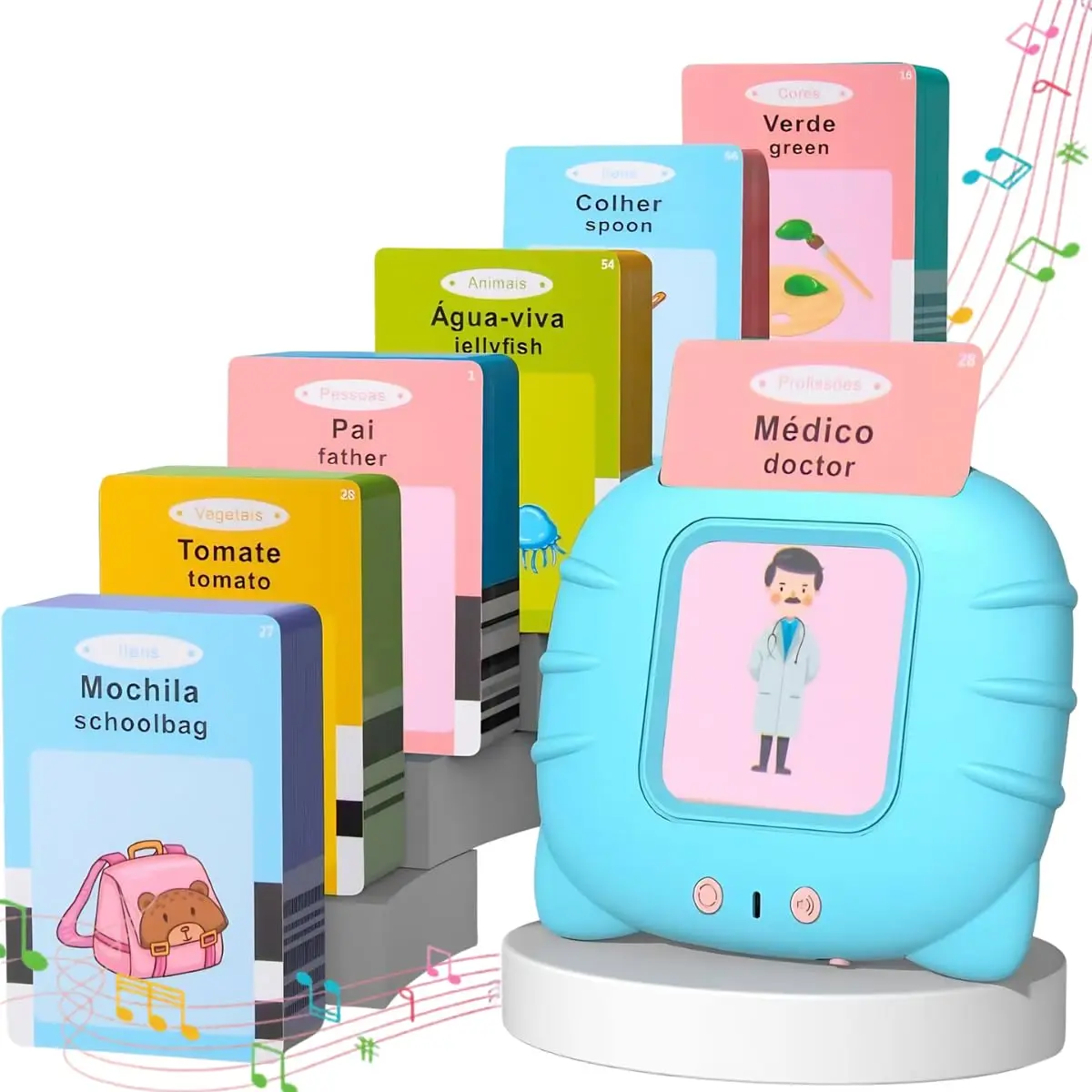Brinquedo Educativo Português Inglês Leitor de Cartões 224 Palavras | 112 Flash Cards e 224 Palavras