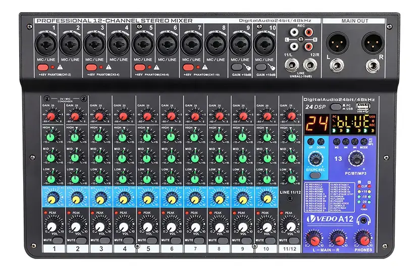 Mixer Analógico Vedo A12 12 Canais Bluetooth Efeitos Alimentação Phantom - 1