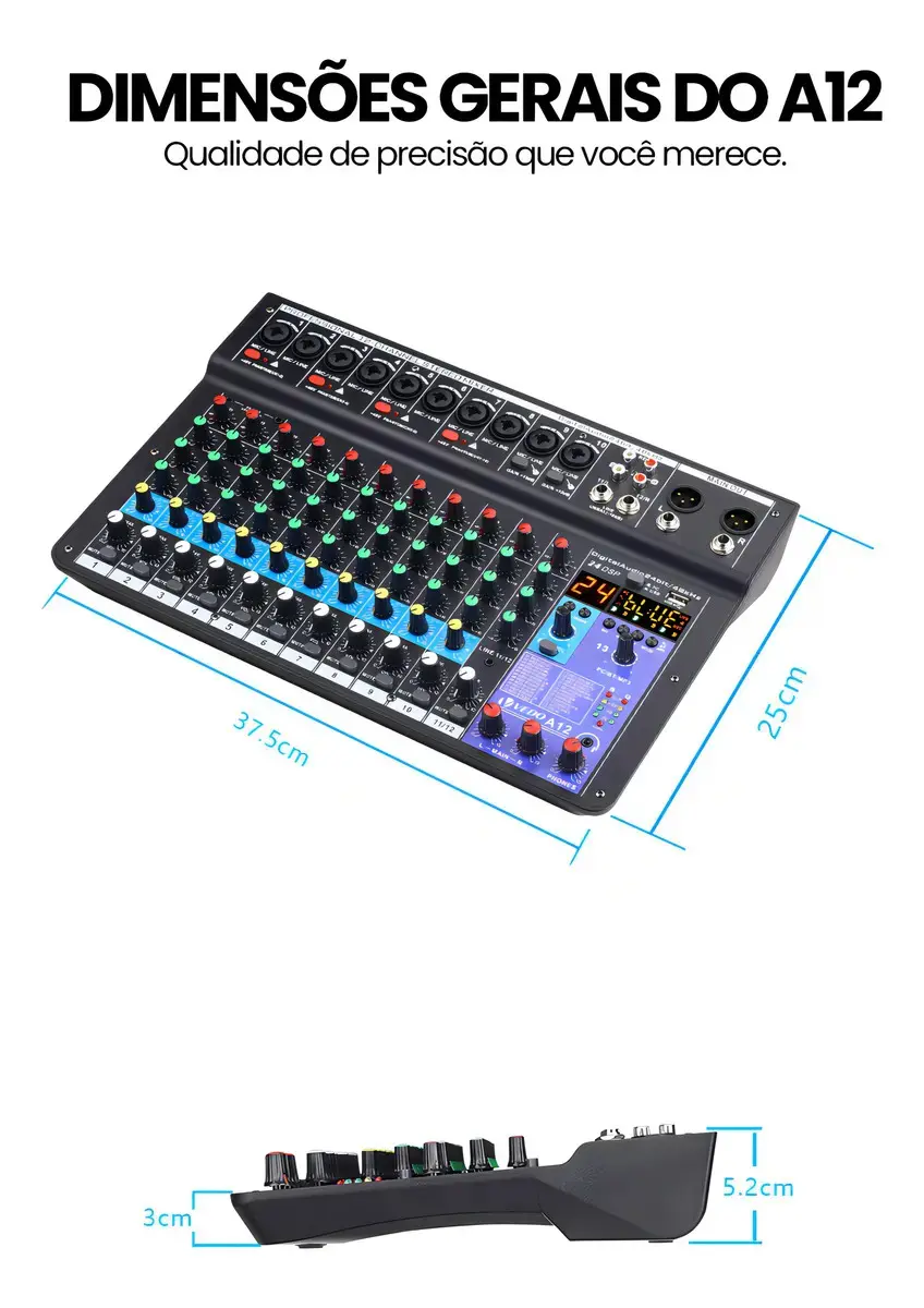 Mixer Analógico Vedo A12 12 Canais Bluetooth Efeitos Alimentação Phantom thumbnail 5