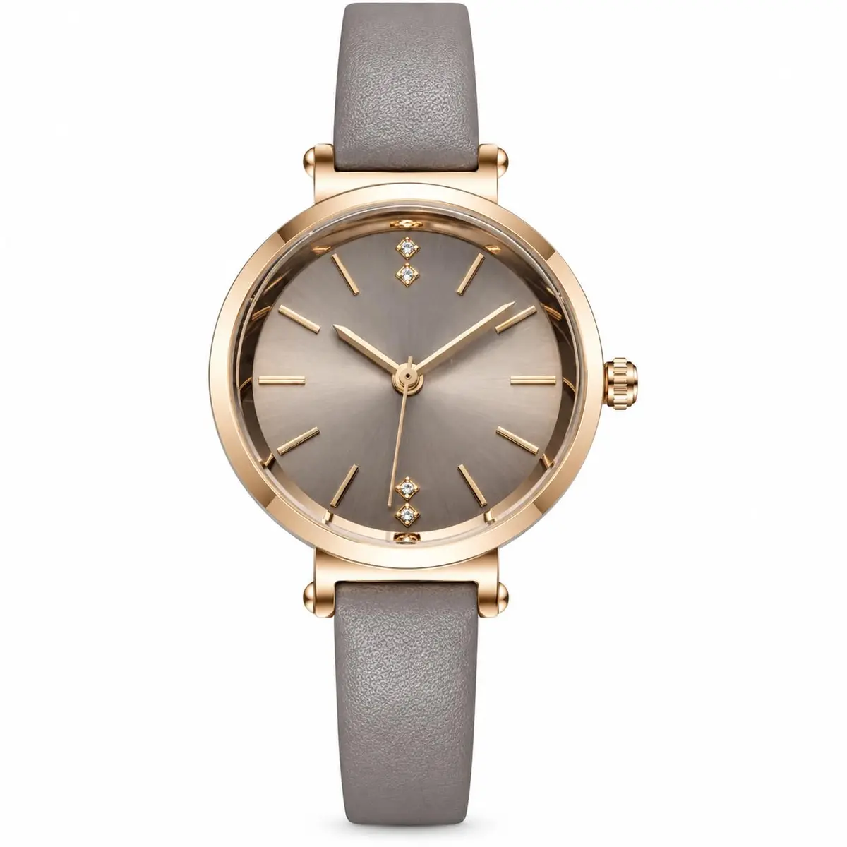 Relógio Feminino "The Crown" com Zircônias e Pulseira de Couro Cinza | Um toque de elegância do trabalho ao jantar, mostrador de 30 mm, ajuste ao pulso e caixa premium inclusa