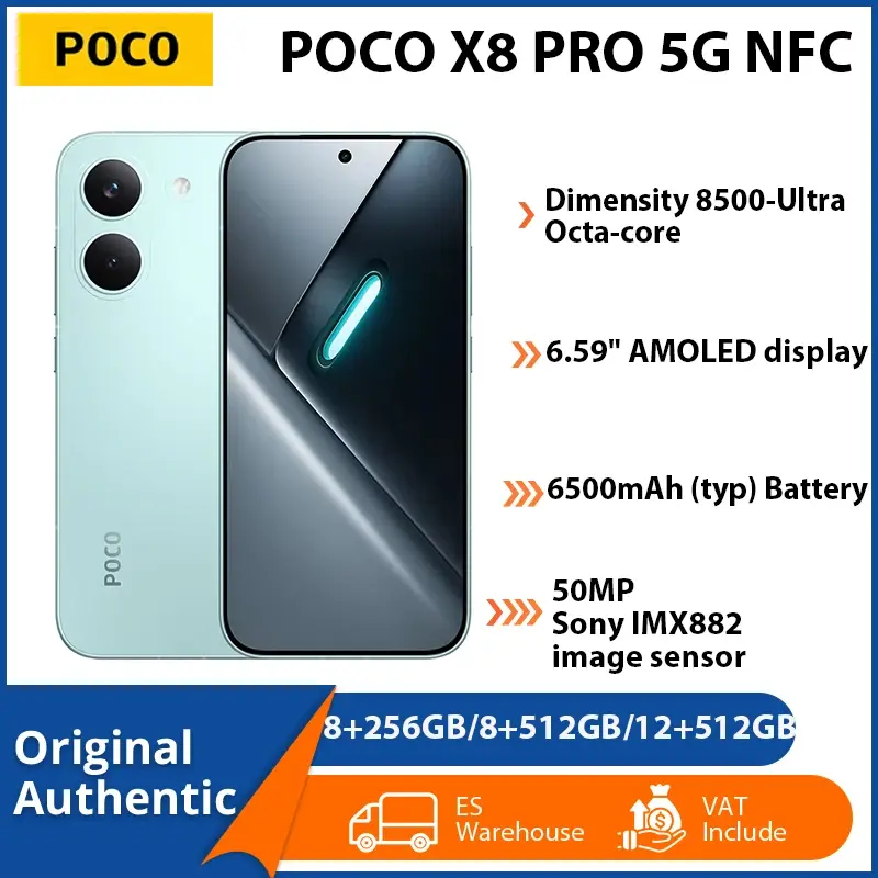 Versão Global POCO X8 Pro 8GB 256GB 12GB 512GB Telefone 5G NFC Dimensity 8500-Ultra Bateria de 6500mAh