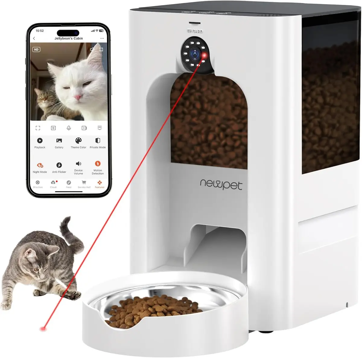 Alimentador Pet Gato Cão Automático WiFi Câmera Smart Dispensador de Ração Automático com Camera e Audio (5L)