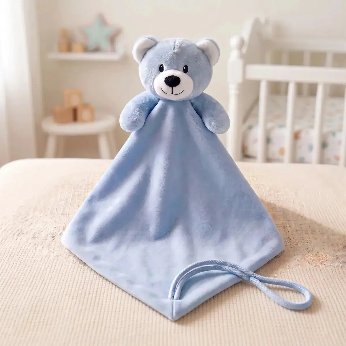Naninha Ursinho Algodão Doce Bebê Antialérgica Azul Recém-Nascido 0 a 24 Meses Textura Macia Lavável na Máquina Adequada para Secadora 30x35cm Kit com 1 Peça Presente Chá de Bebê Enxoval