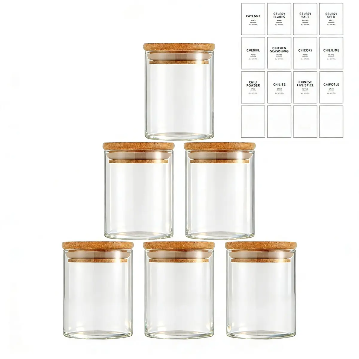 Potes Herméticos de Vidro com Tampa de Bambu - Kit 6 Unidades 200ml para Temperos, Grãos, Café e Organização de Cozinha - 1