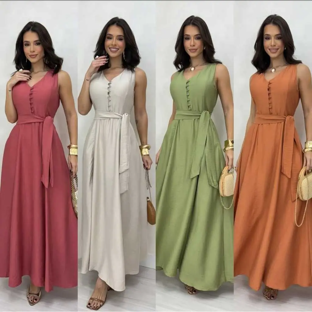 vestido regata con botom perolados com bolço y tem laço - 1