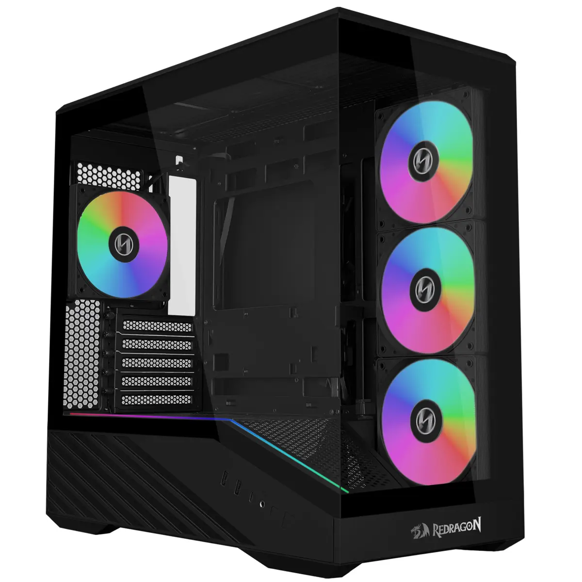 Gabinete Gamer Lian Li Vector V100 Mini Redragon Spec Preto Micro-ATX Com 4 Fans Janela Lateral Vidro Temperado Compatível com Placas Mãe de Conectores Traseiros Fita LED ARGB - 1