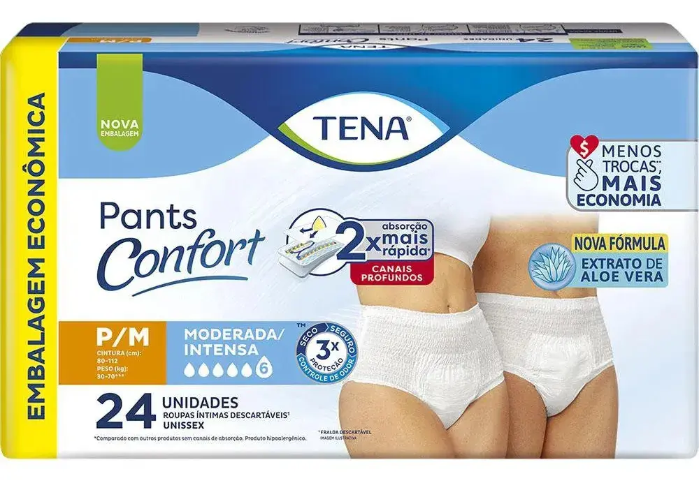 Roupa Íntima Descartável Tena Pants Confort P/M 24 Unidades Embalagem Econômica