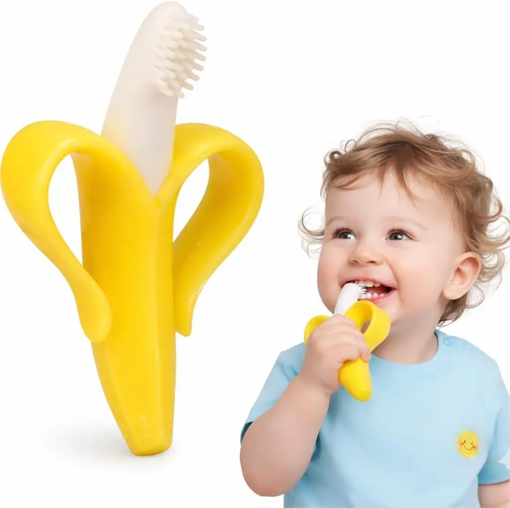 Mordedores para Bebê Banana Massageador de Gengiva Escova com Cerdas Curtas | Livre de BPA, Leve, Durável