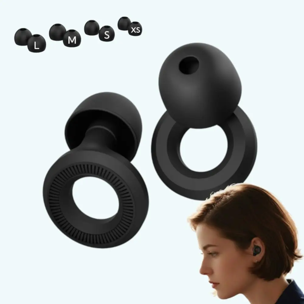 MUFLY - Protetor Auricular para Dormir | Abafador de Ruídos em Silicone Confortável | Tampão de Ouvido Reutilizável Anti Ronco | Plugues Auditivos para Sono Profundo (4 Tamanhos Ponteiras) (Preto, Tamanho único) - 1