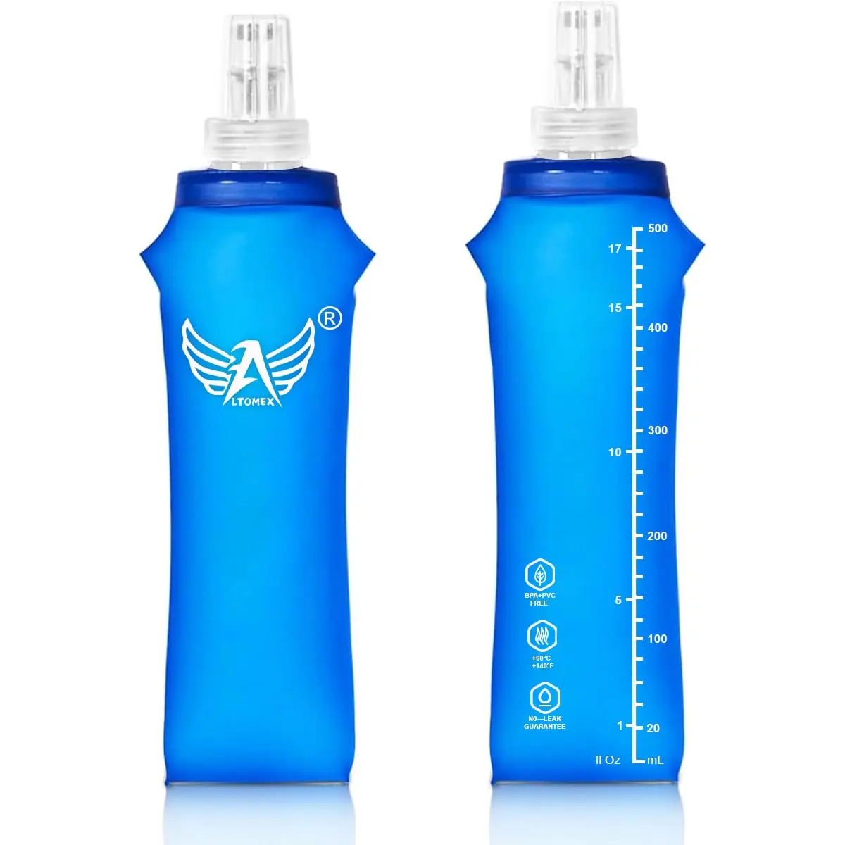 2x Garrafa de Água Dobrável para Esportes, 500ml, Bico Anti Vazamento, Livre de BPA, Azul - 1