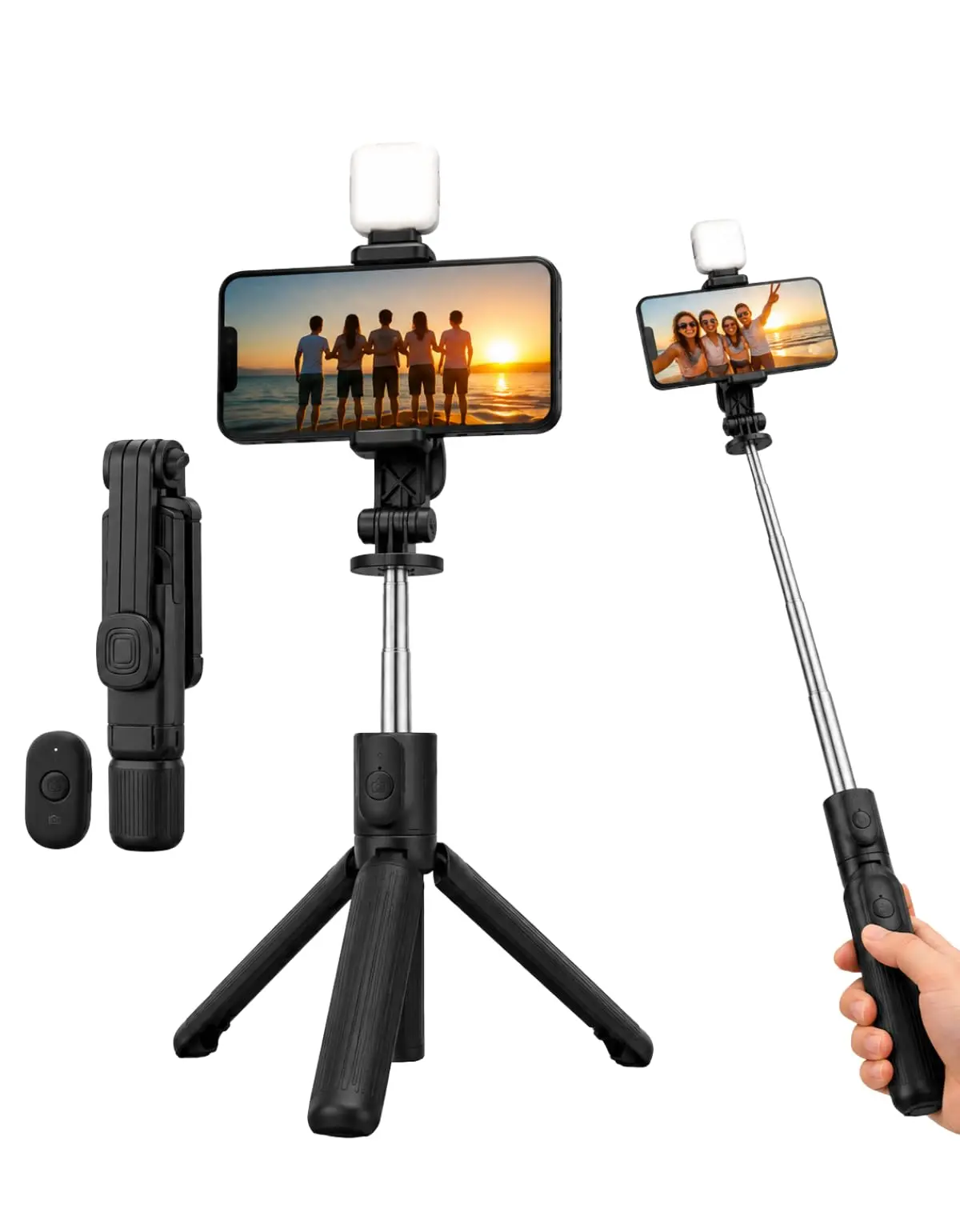 Tripé de Mesa com LED Embutido, Controle Remoto Bluetooth e Altura Ajustável até 72cm – Suporte Portátil para Celular (ds13467)