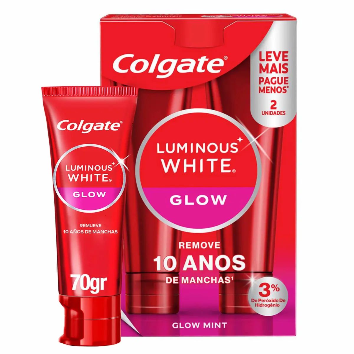 Colgate Luminous White Glow Creme Dental Clareador, 2x70g