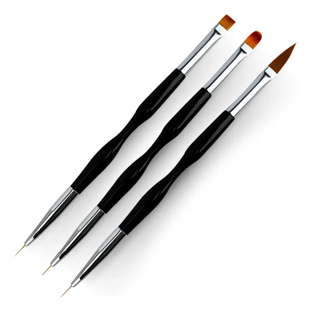 Kit 3 Pincéis 2 Pontas Unhas Gel Acrigel Decoração Nail Art Manicure Acabamento Profissional Ponta Dupla - 1