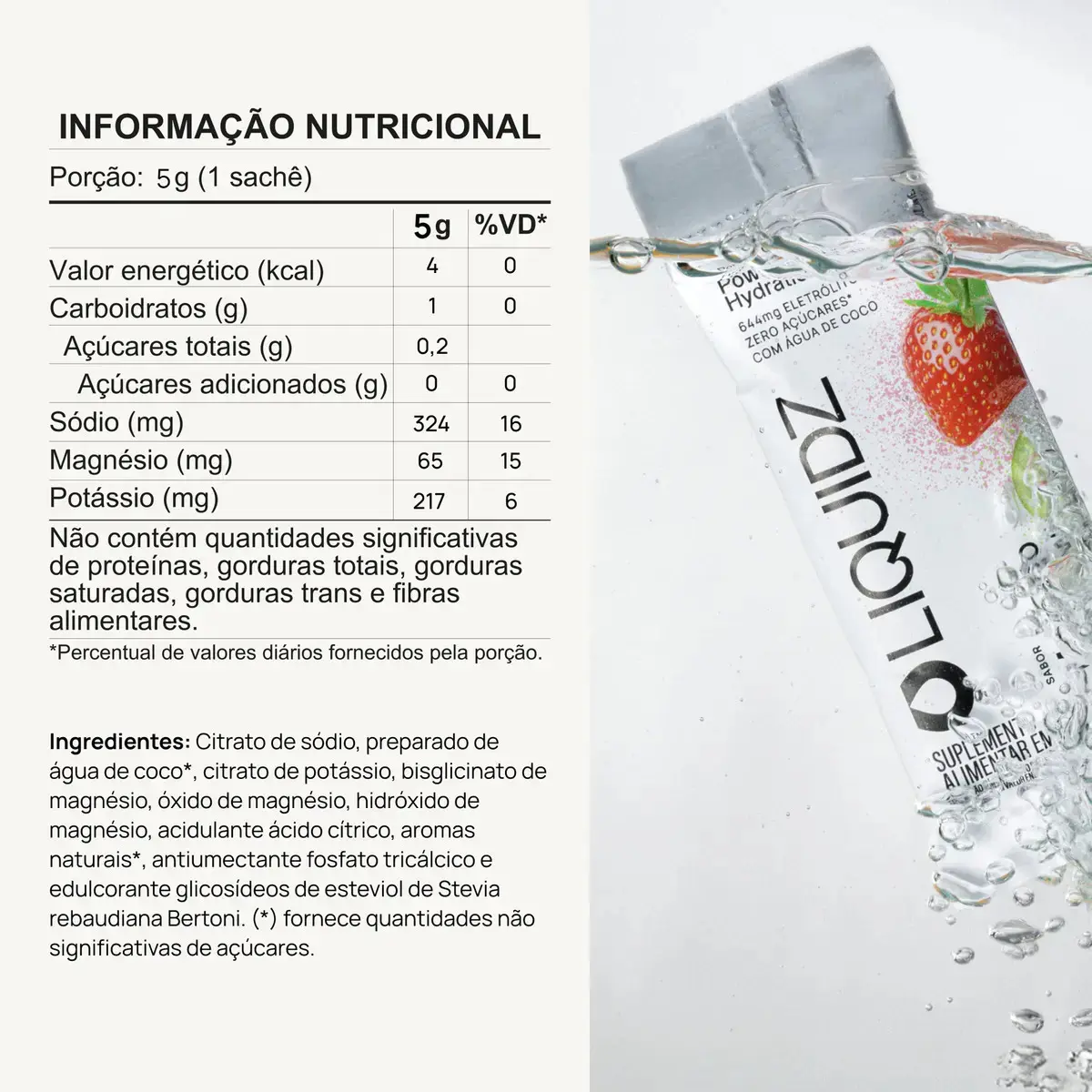 LIQUIDZ® - Eletrólitos Zero Açúcares - Sabor Morango com Kiwi - Kit 1 Caixa - 14 sachês thumbnail 2
