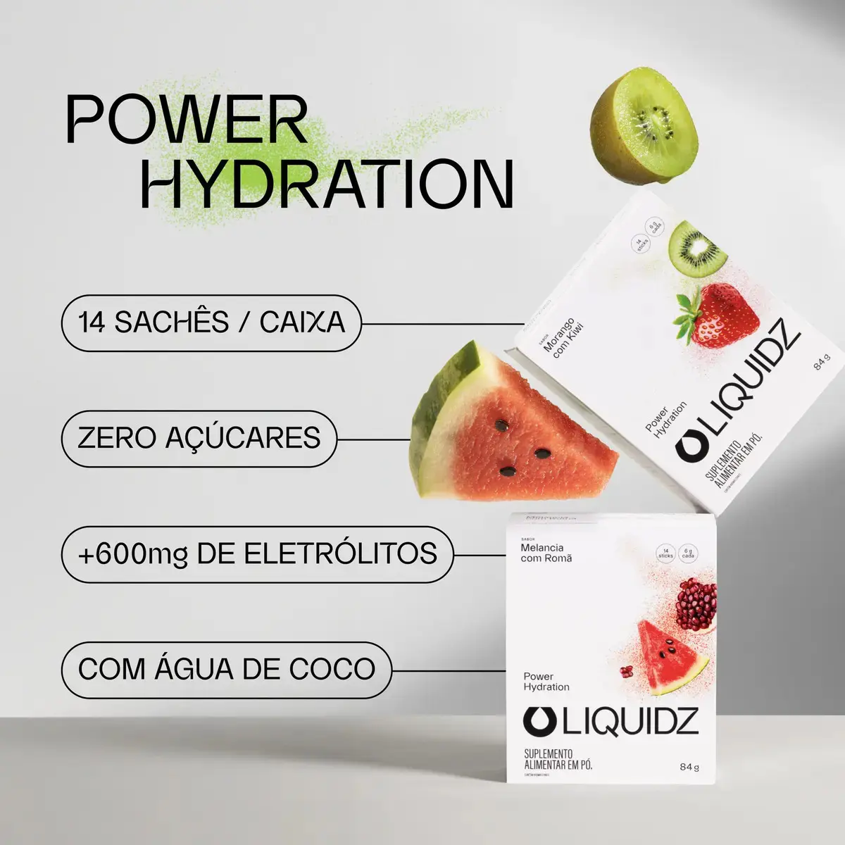 LIQUIDZ® - Eletrólitos Zero Açúcares - Sabor Morango com Kiwi - Kit 1 Caixa - 14 sachês thumbnail 3