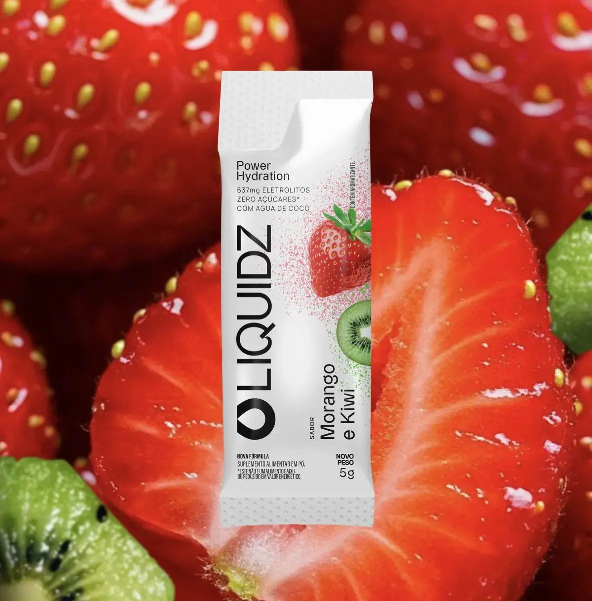 LIQUIDZ® - Eletrólitos Zero Açúcares - Sabor Morango com Kiwi - Kit 1 Caixa - 14 sachês thumbnail 4