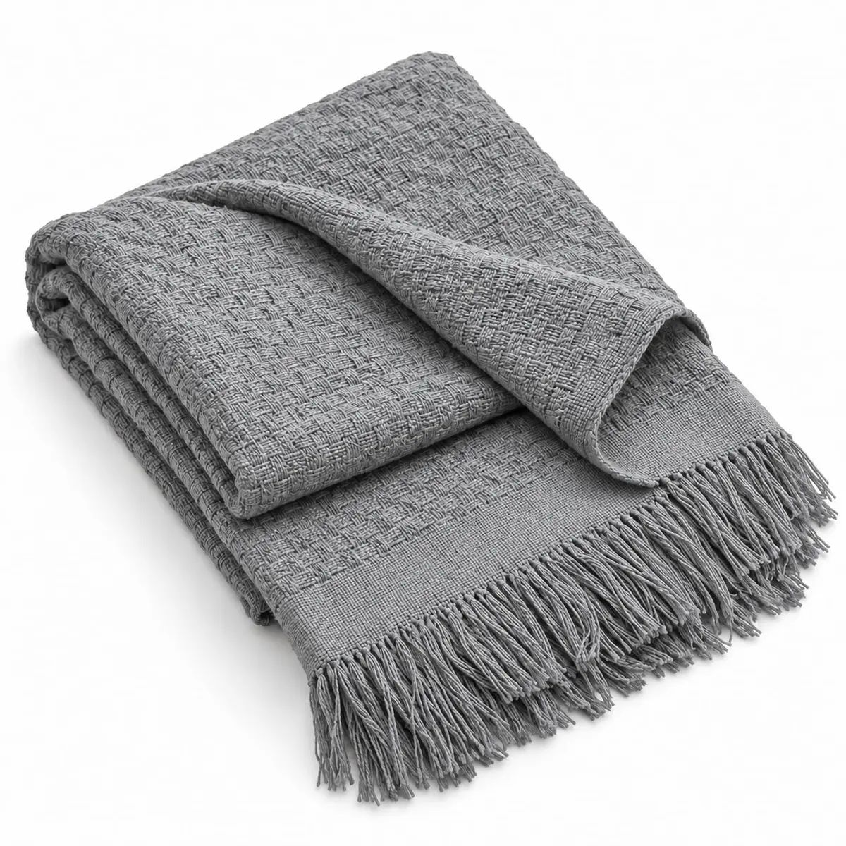 Decolab Manta para Sofá Toque Macio Boho Chic com Franjas Stone | 85% algodão e fio reciclado ecológico nacional. Tamanho 150 x 120 cm, acabamento artesanal e caimento elegante.