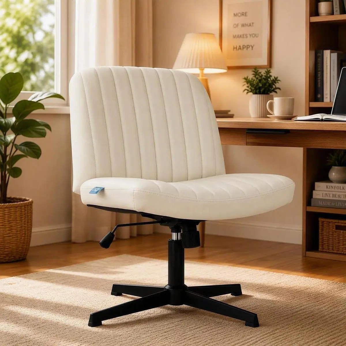 Cadeira Escritório DT3 Dolly, Criss Cross Cosy Chair, Original, Assento Extra Grande e Largo, Leisure, Penteadeira, Escrivaninha. (PU, Cream) - 1