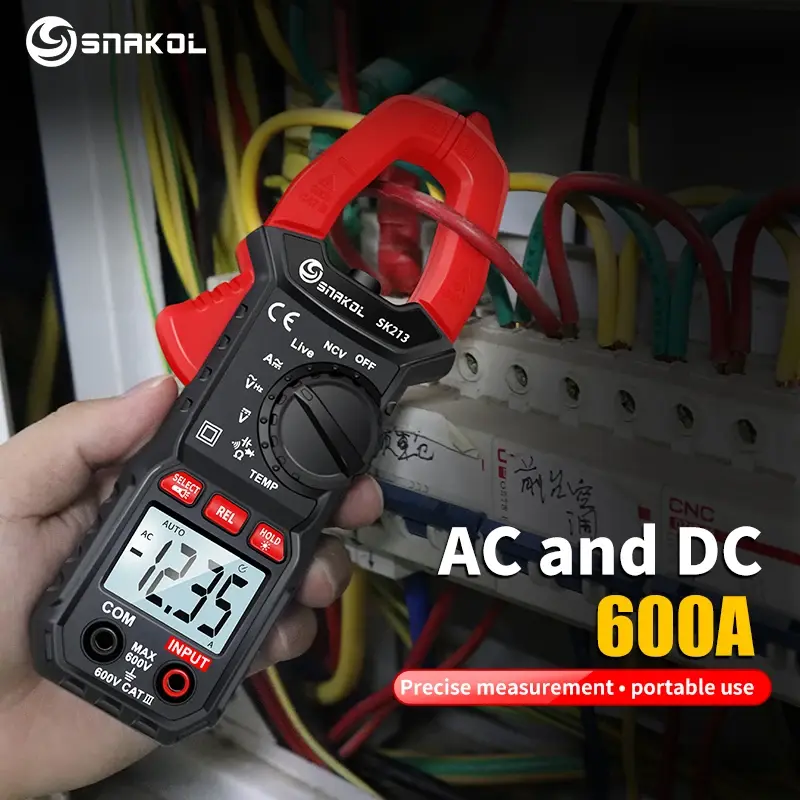 Multímetro Digital SNAKOL 600A True RMS com Alicate Amperímetro Inteligente, Auto Range, Testador de Tensão DC AC, Hz, Ohm e NCV