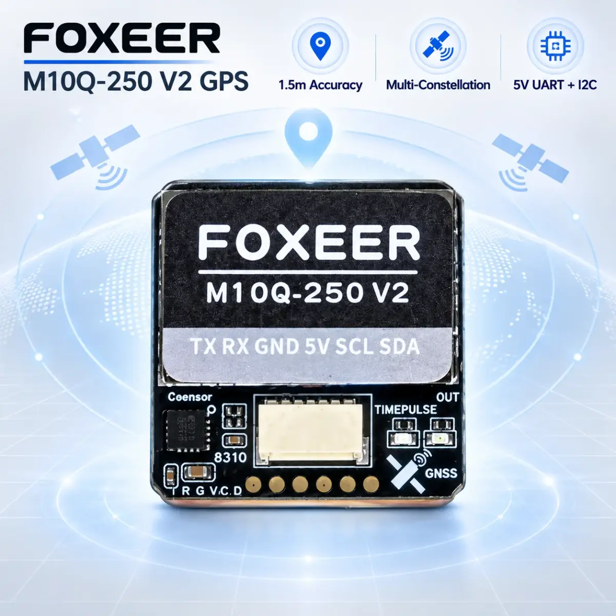 Módulo GPS Foxeer M10Q-250 V2 M10 com Bússola IST8310, Receptor GNSS de 10Hz e 72CH para Drone FPV de Longo Alcance, Peça para UAV Betaflight INAV - 1