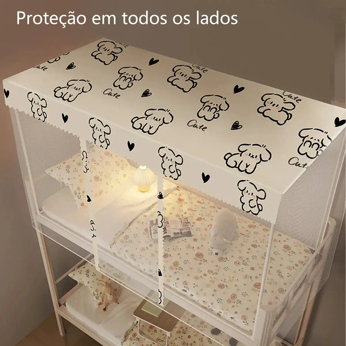 Mosquiteiro Para Cama De Solteiro Portatil 1.2*1.6m |ohté Cor Cachorro De Amor Adequado para beliches thumbnail 2