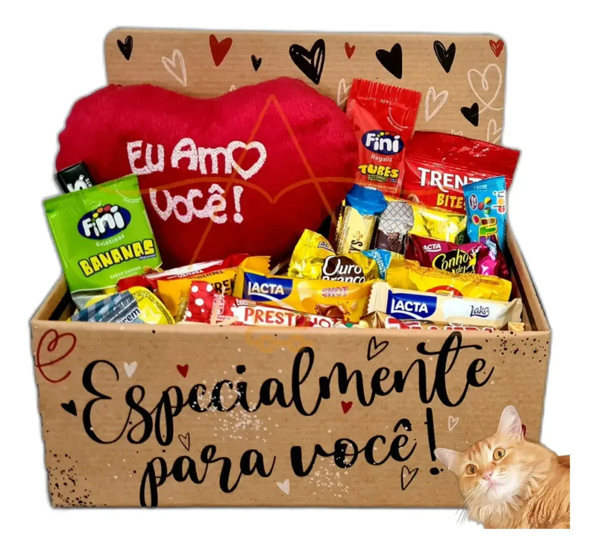 Cesta Com Chocolate E Coração De Pelúcia Presente Sortidos