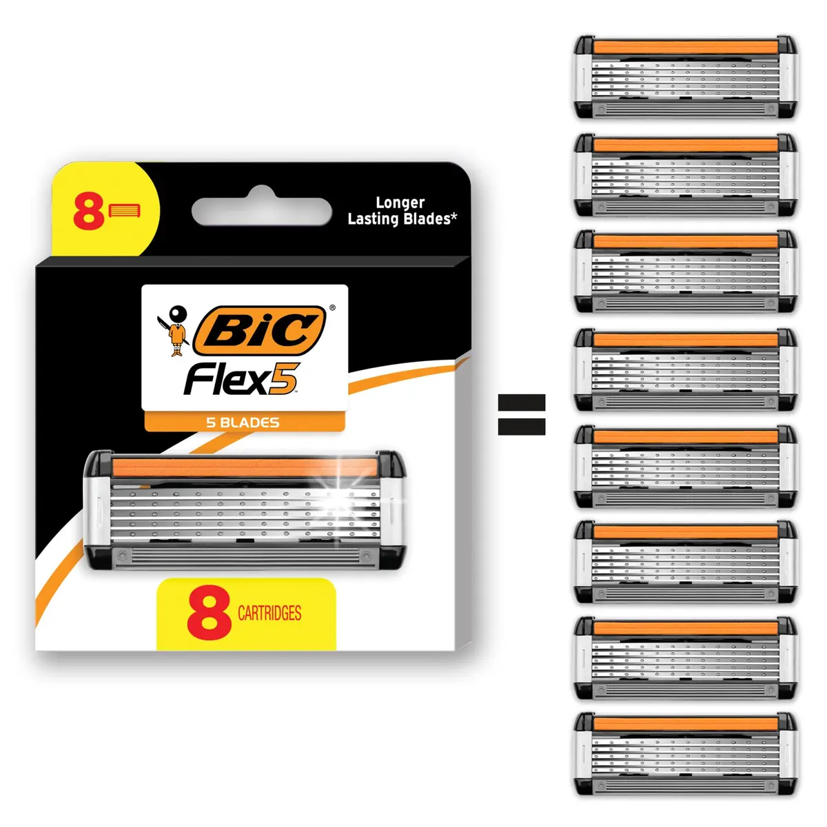 BIC Aparelho De Barbear Descartável Masculino Flex 5 Hybrid Com 5 Lâminas 1 Cabo E 2 Pacotes Com 4 Refis De Lâmina