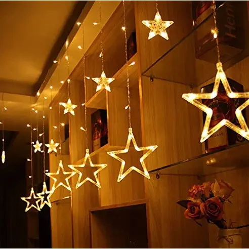 Estrelas de Natal Cascata Pisca-Pisca Luz Led 3m RGB Amarela Decoração Cortina Led Sacada 8 Modos