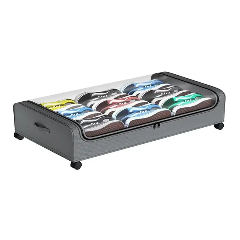 Kit Organizador Sob a Cama Transparente À Prova De Poeira Com Rodas para Roupas e Sapatos Suporte Metálico Resistente(1 peça - Cinza)