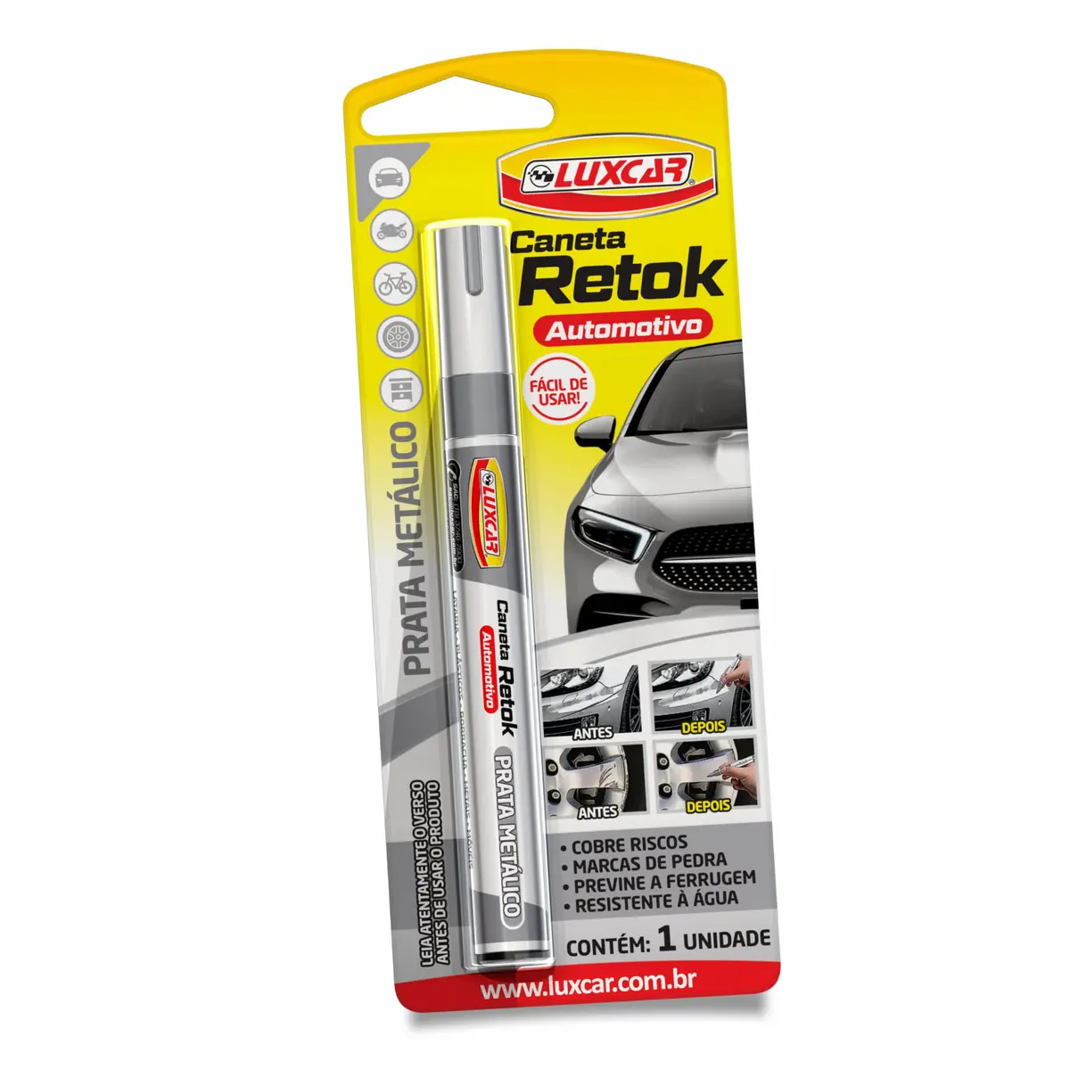 Luxcar - Caneta Retok Automotivo Tira Riscos - Cor Prata Metálico