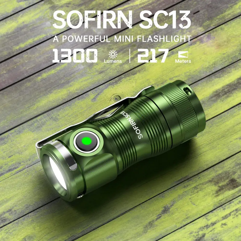 Lanterna Tática Mini EDC SOFIRN SC13 1300lm 519A/SST40 LED Magnética Recarregável USB-C 18350 IP68 à Prova d'Água com Chaveiro