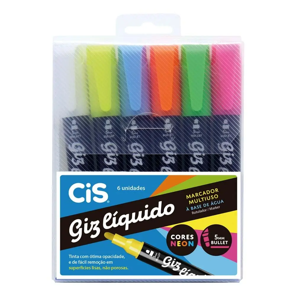 CIS Giz Liquido Marcador Multiuso 6 Cores Neon - Multicor - 1