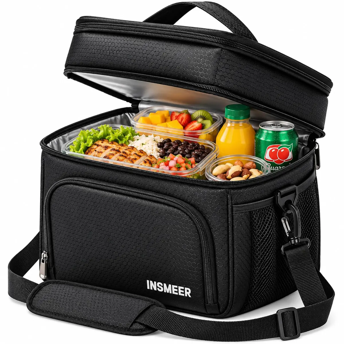 INSMEER Bolsa Térmica Marmita Para Homens, 2 Compartimentos Lancheira Termica Para Adulto Masculina Bolsa Termica De Separado Para Alimentos Quentes E Frios (2 Compartimentos, Preto) - 1