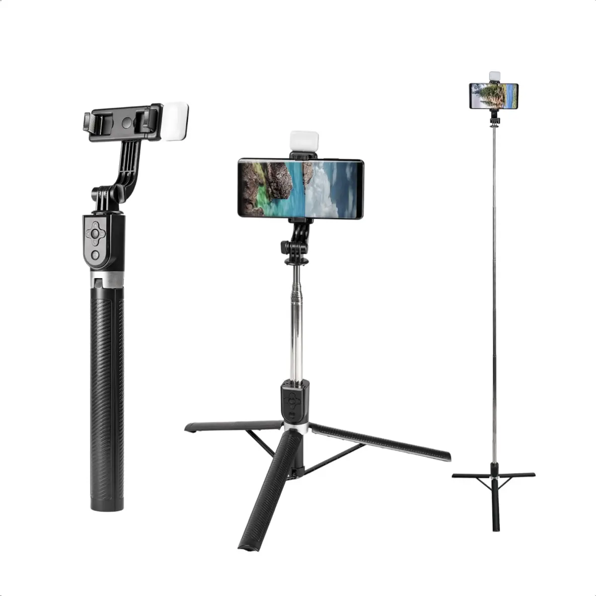 Tripé para Celular 170cm com Bastão de Selfie Extensível Luz LED e Controle Remoto Bluetooth Compatível com iPhone Android para TikTok Reels Lives e Vídeos