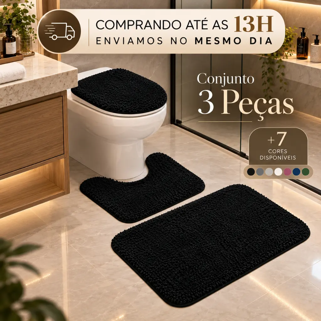 Jogo Tapete Banheiro 3 Peças Felpudo Algodão Tapete Macio Fofinho Conjunto Banheiro Diversas Cores
