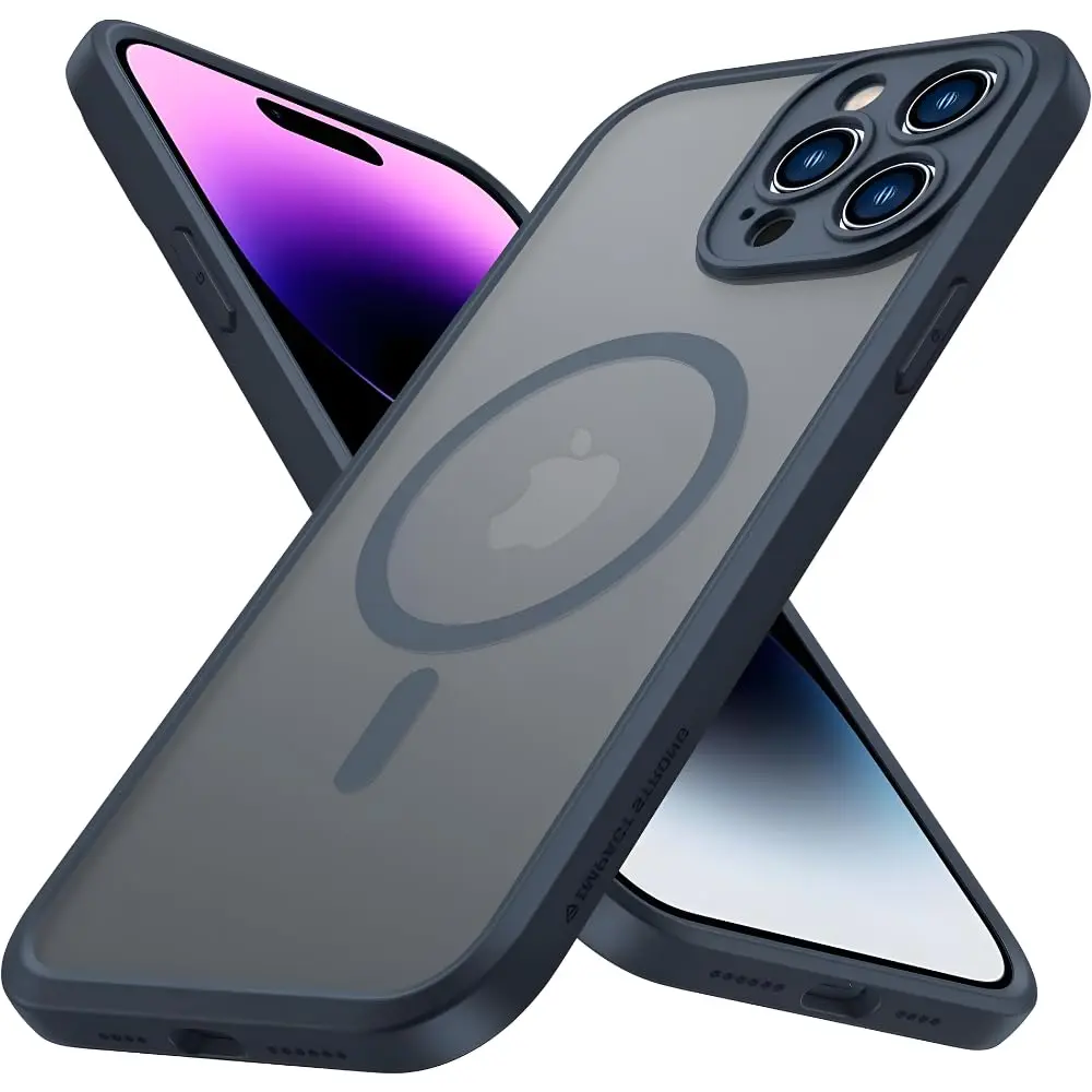 Capa Capinha Anti Impacto Magnética Fosca Slim com Protetor de Câmera Case Compatível com iPhone (Azul, iPhone 14)