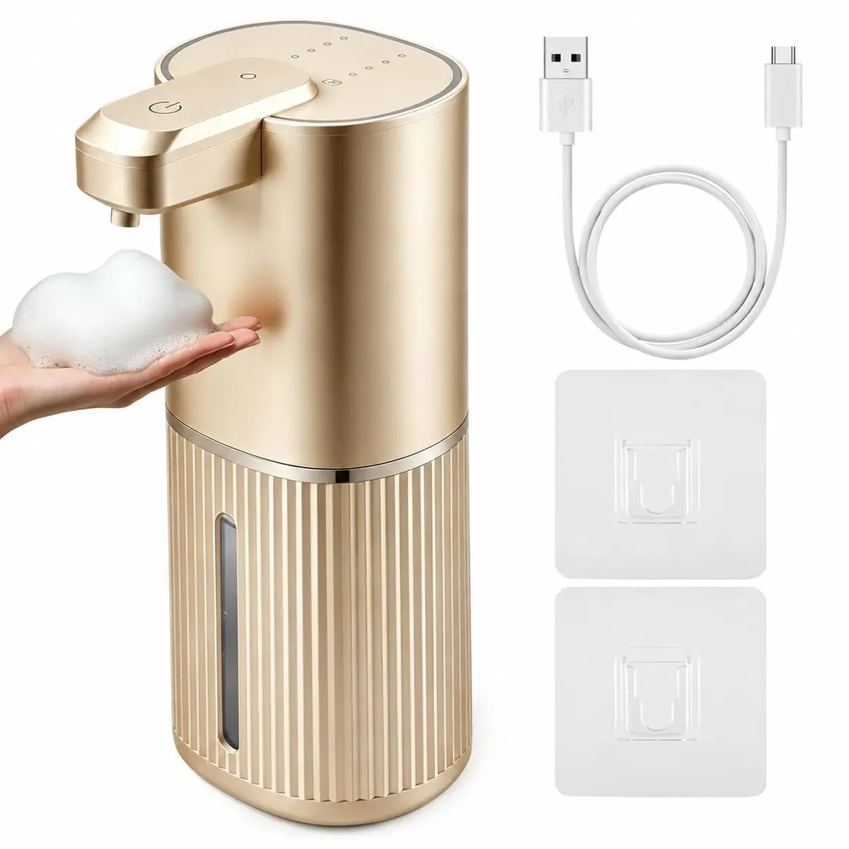 Rudnia Dispensador automático de sabonete, dispensador de espuma sem toque com distribuição contínua, ajustável em 4 níveis, dispensadores de sabão de mão recarregáveis, montado na parede ou bancada
