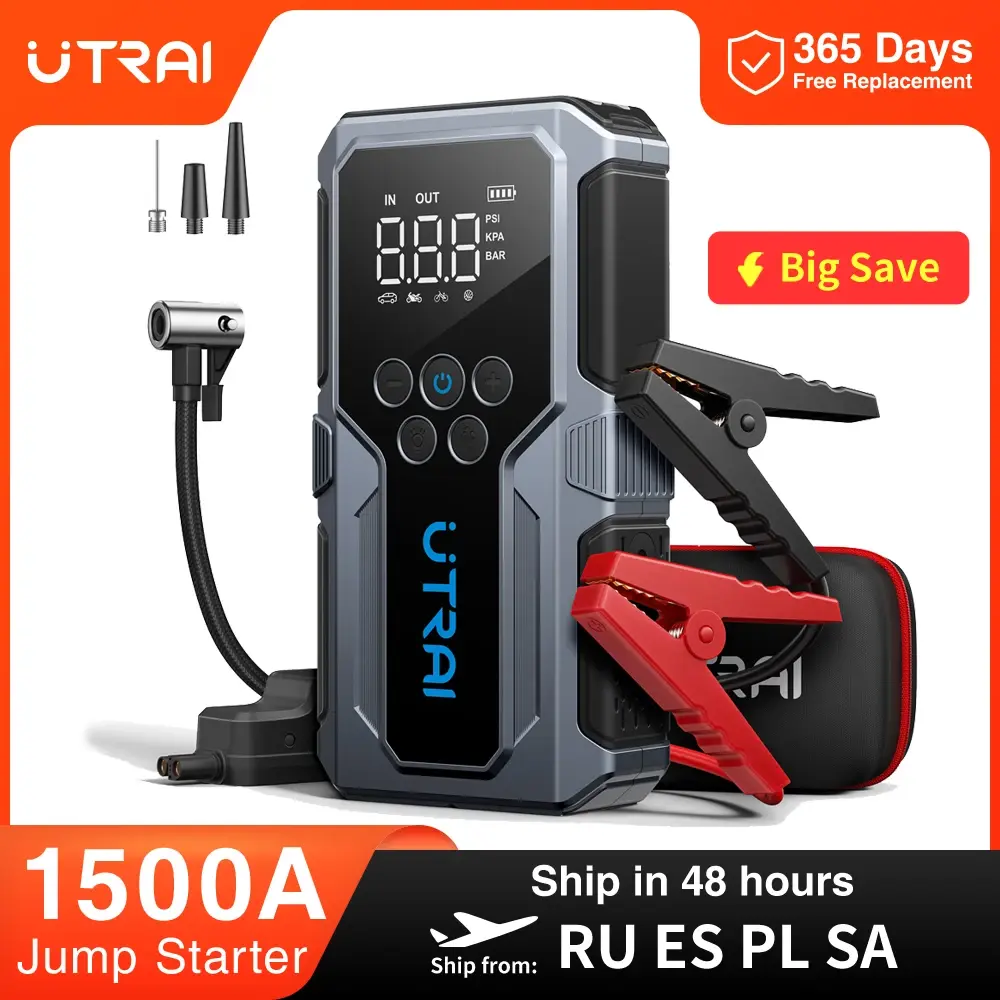 UTRAI 1500A Carro Jump Starter Power Bank Portátil 150PSI Bomba de ar Bateria de carro Boosteres de emergência Dispositivo de partida Carro Starter 2024 - 1