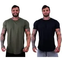 Kit 2 Camiseta Longline Masculina MXD Conceito para Academia e Casual Slim Verde Militar e Preto