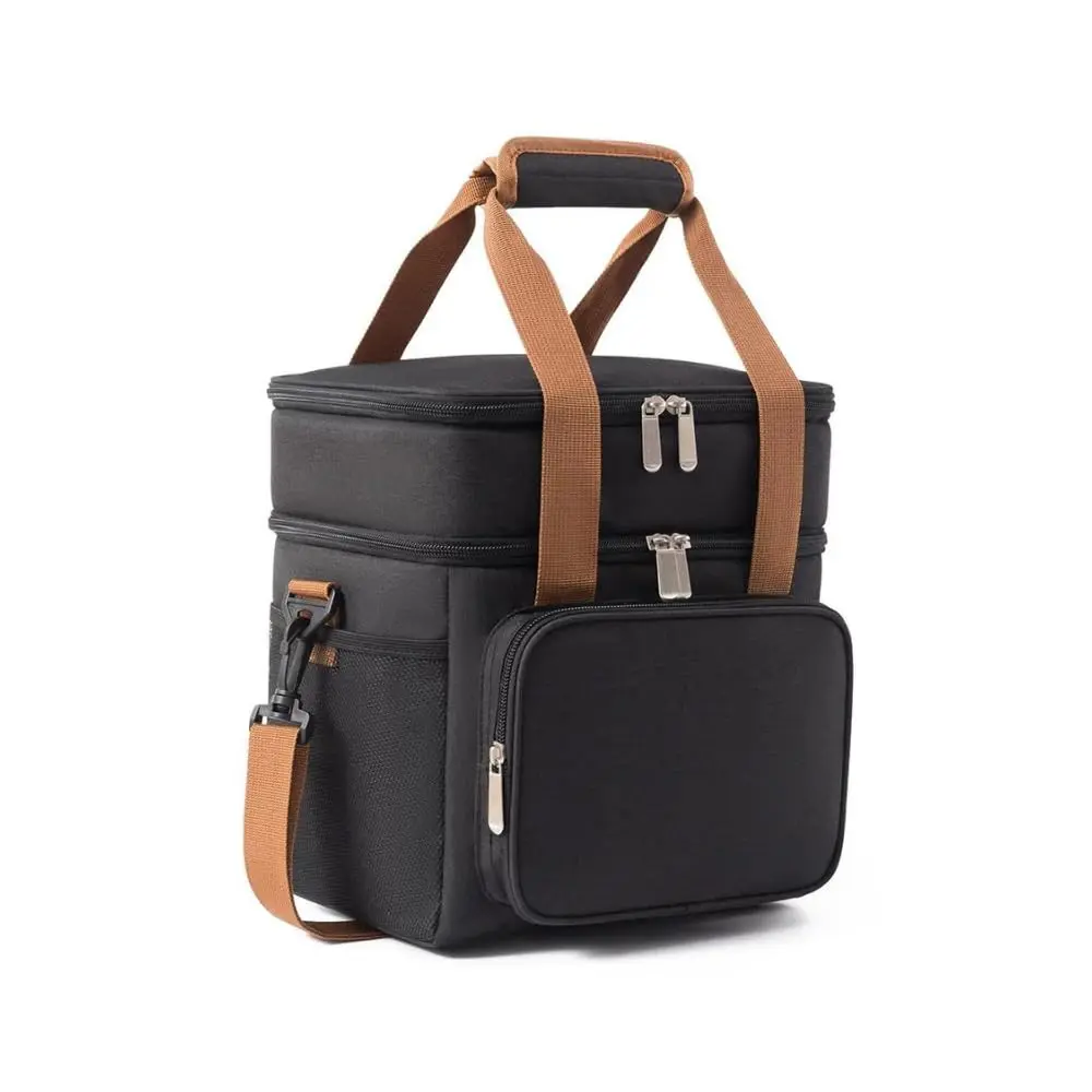 Bolsa Térmica Grande Espaçosa Dois Compartimentos Lancheira Para Marmita, Passeio, Escola, Faculdade, Trabalho Bolsa Para Marmita, PREMIUM (Preto)