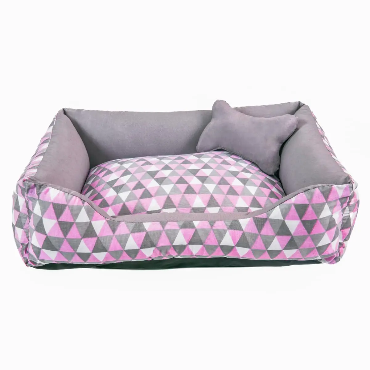 Cama para Cachorro Médio 60X50 Com Zíper Estampa Geométrico Rosa Cinza