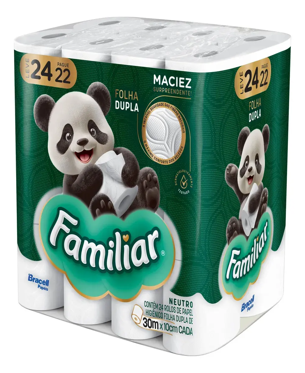 Papel Higiênico Familiar Folha Dupla Kit 24 Rolos de 30 m thumbnail 2