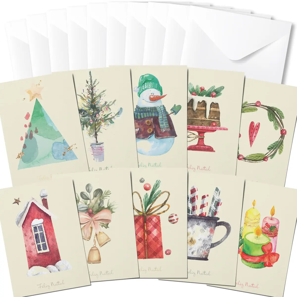 Cartão de Natal - 10 unidades com envelopes - tamanho 10x15cm - 1