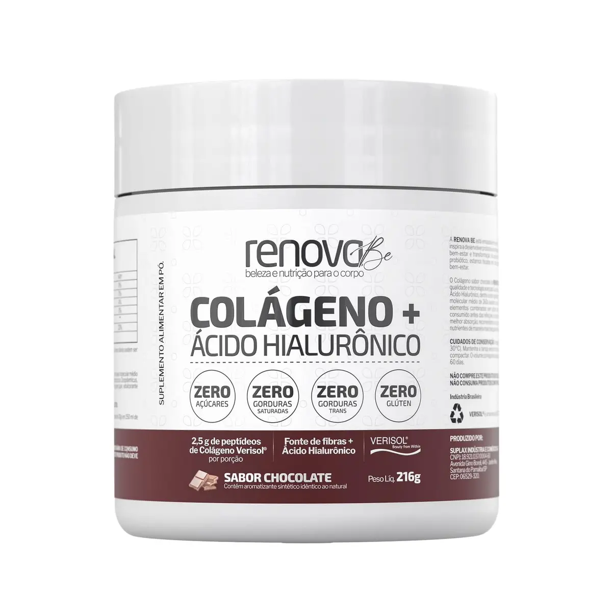 Suplemento em pó Colágeno + Ácido Hialurônico Chocolate 216g - Renova Be