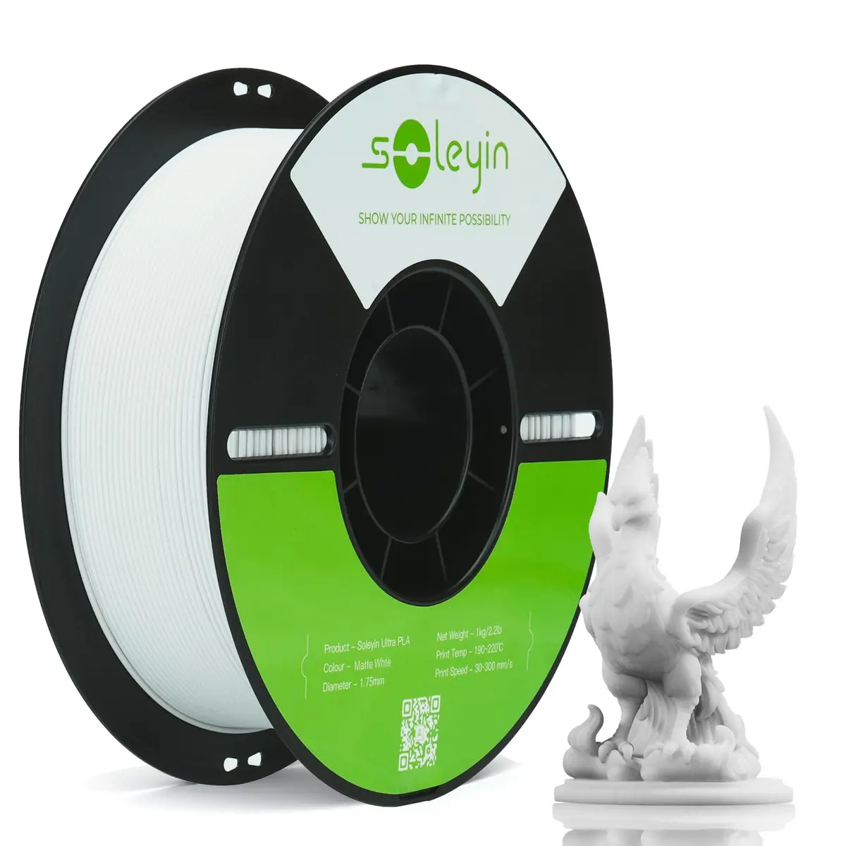 Creality Filamento Soleyin Ultra PLA 1,75 mm, filamento de impressora 3D 1 kg, alta velocidade 30-300 mm/s, ± 0,02 mm de precisão, para impressora 3D Creality Ender K1 K2 série FDM, branco fosco