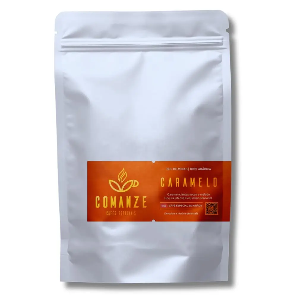 Café Especial em Grãos 1kg Caramelo Torra Fresca 100% Arábica 85+ pts SCA Torra Média – Notas de Caramelo Toffee e Nozes - Comanze