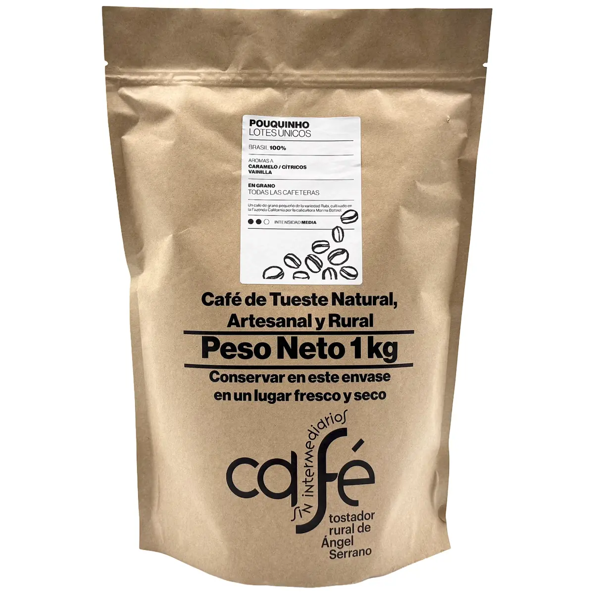 CAFÉ SEM INTERMEDIÁRIOS - 100% Brasil - Pouquinho - Ideal com leite ou sozinho - Intensidade de sabor média - Recém torrado e embalado - 1 kg em GRÃO e MOÍDO para todas as cafeteiras