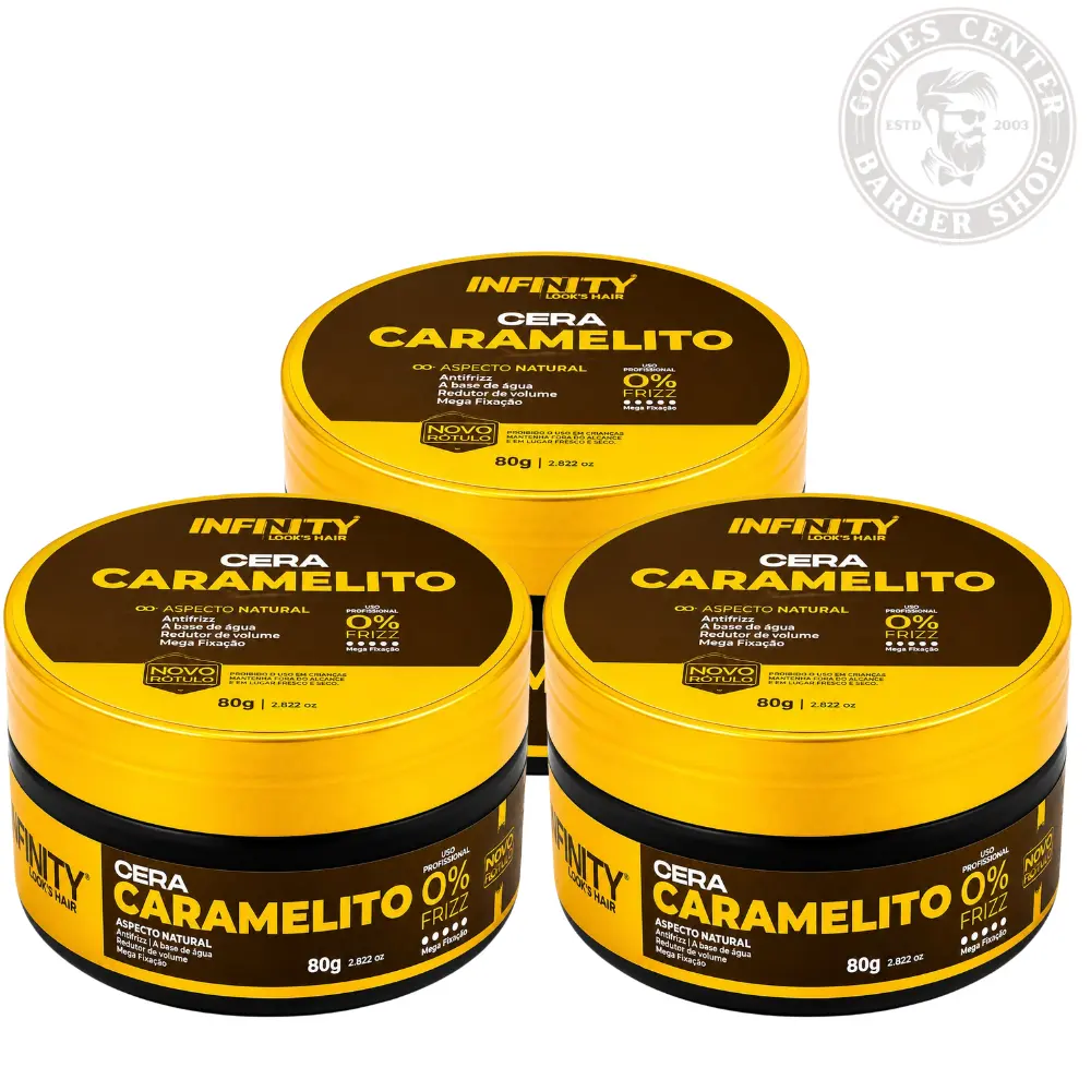 Kit 1x à 3x Pomadas Cera Caramelito 80g Infinity Classe A - Antifrizz Penteados Modela Alta Fixação Hidrata os Fios Fox